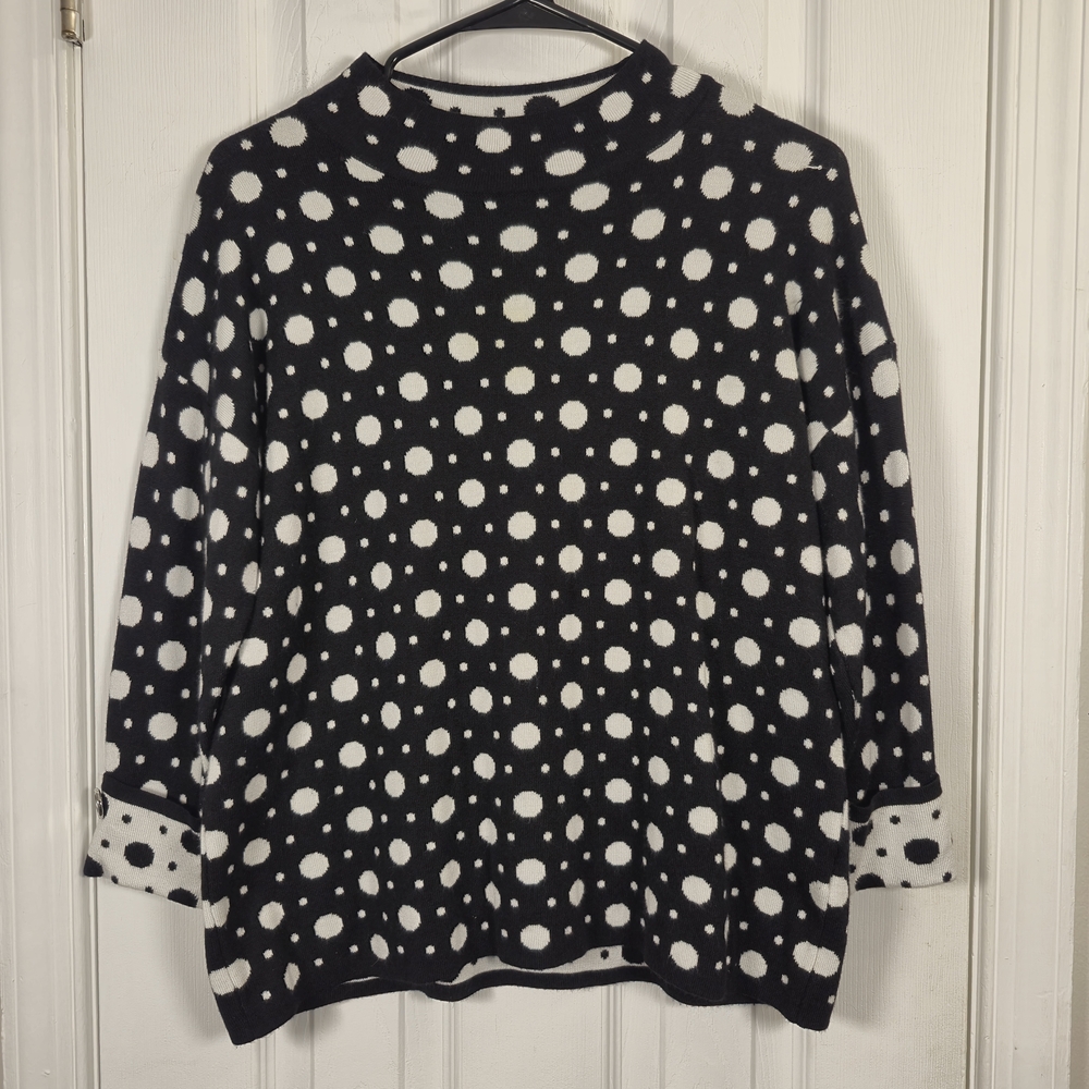 Pina Rossi Polka Dot Oversized Mock Neck Sweater Size M – Cozy Chic Knit Top